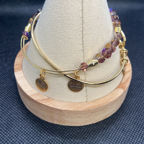 💜🪽ALEX AND ANI💜🪽Crystal Infusion Angel Wing & Beaded Charm Bangle Set of 2/EUC - Picture 3 of 5